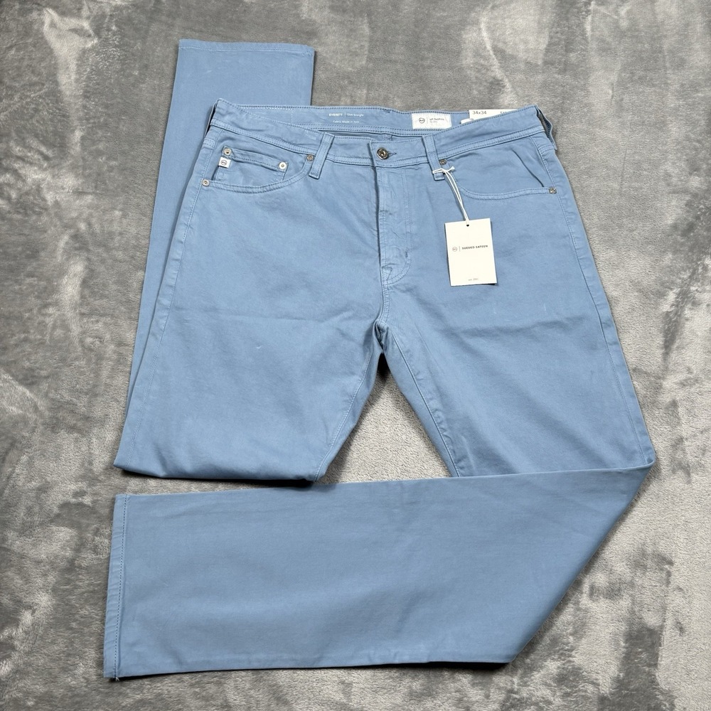 AG Adriano Goldschmied Pants Men's 34x34 Blue Everett Slim Sueded Sateen NWT